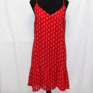 Old Navy Red and White Pattern Strappy Sun Dress with Ruffle Hem